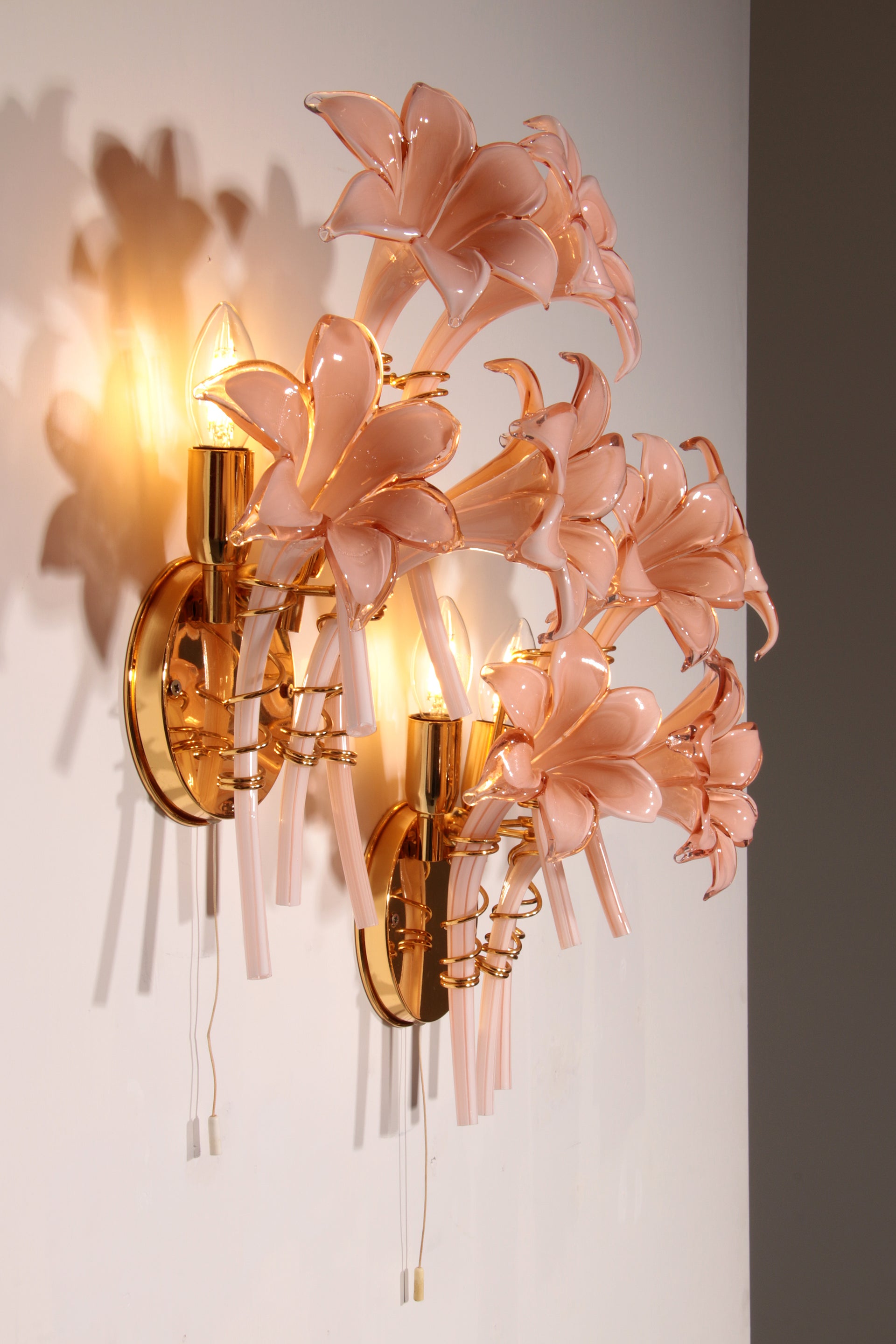 Pink Lily Spectacular Murano Wall lamps by Franco Luce 1970