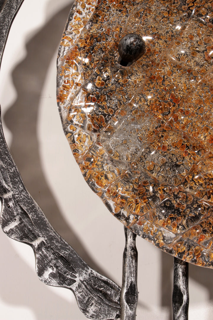 Pair of wrought iron and murano glass wall lights by Tom Ahlström & Hans Ehrich. 1970