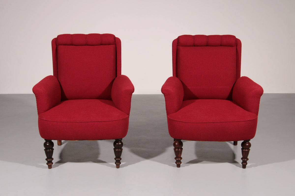 Victorian Burgundy fabric Armchairs,1950 Sweden