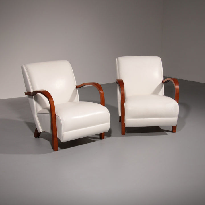 950s Art Deco Armchairs – Timeless White Leather Elegance