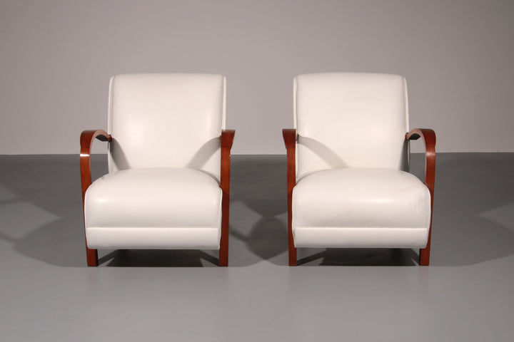 950s Art Deco Armchairs – Timeless White Leather Elegance