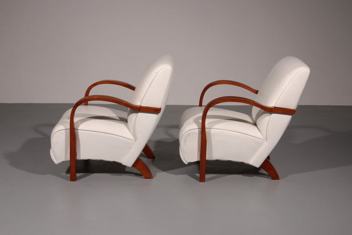 950s Art Deco Armchairs – Timeless White Leather Elegance