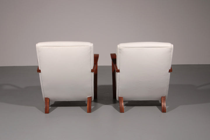 950s Art Deco Armchairs – Timeless White Leather Elegance