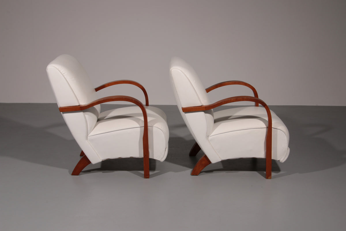1950s Art Deco Armchairs – Timeless White Leather Elegance
