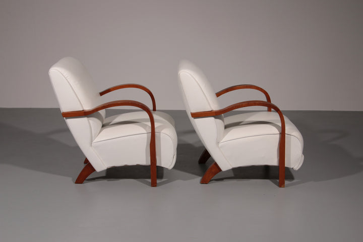 1950s Art Deco Armchairs – Timeless White Leather Elegance