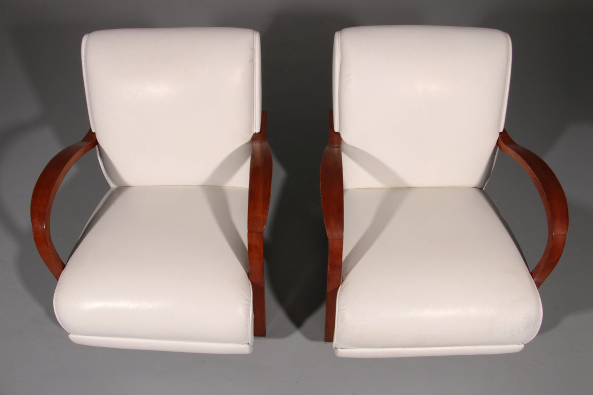 1950s Art Deco Armchairs – Timeless White Leather Elegance