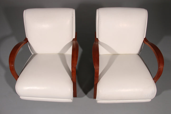 1950s Art Deco Armchairs – Timeless White Leather Elegance