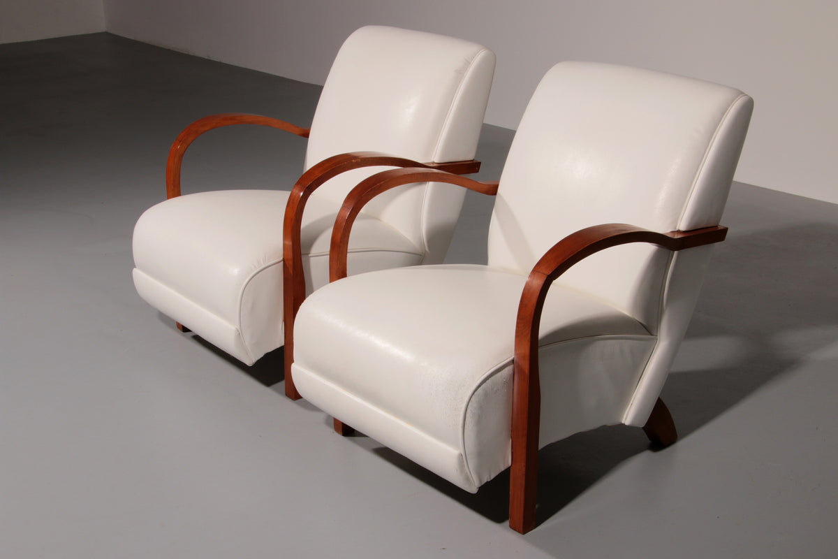 1950s Art Deco Armchairs – Timeless White Leather Elegance