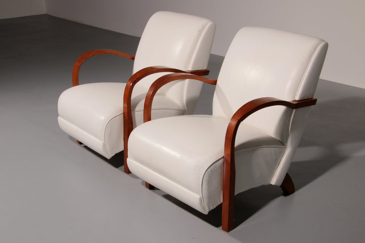 1950s Art Deco Armchairs – Timeless White Leather Elegance