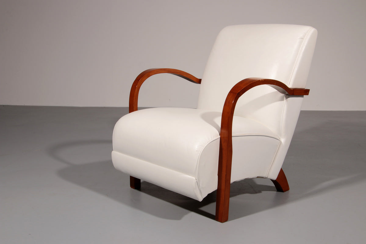 1950s Art Deco Armchairs – Timeless White Leather Elegance