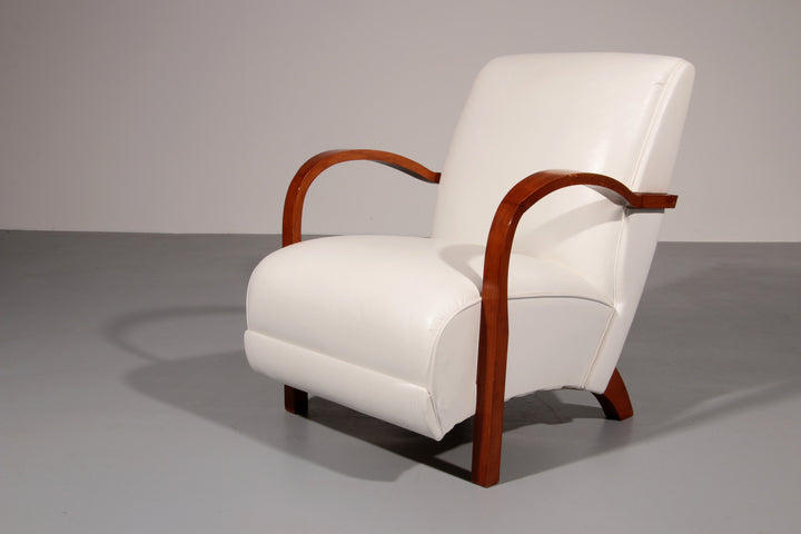 1950s Art Deco Armchairs – Timeless White Leather Elegance