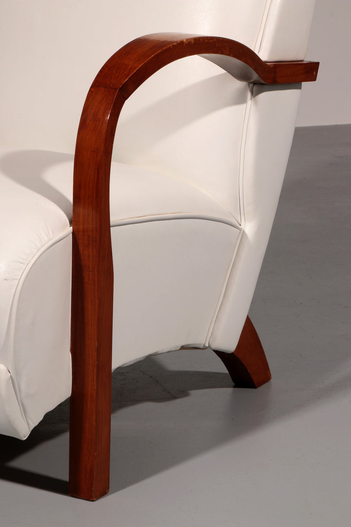 1950s Art Deco Armchairs – Timeless White Leather Elegance