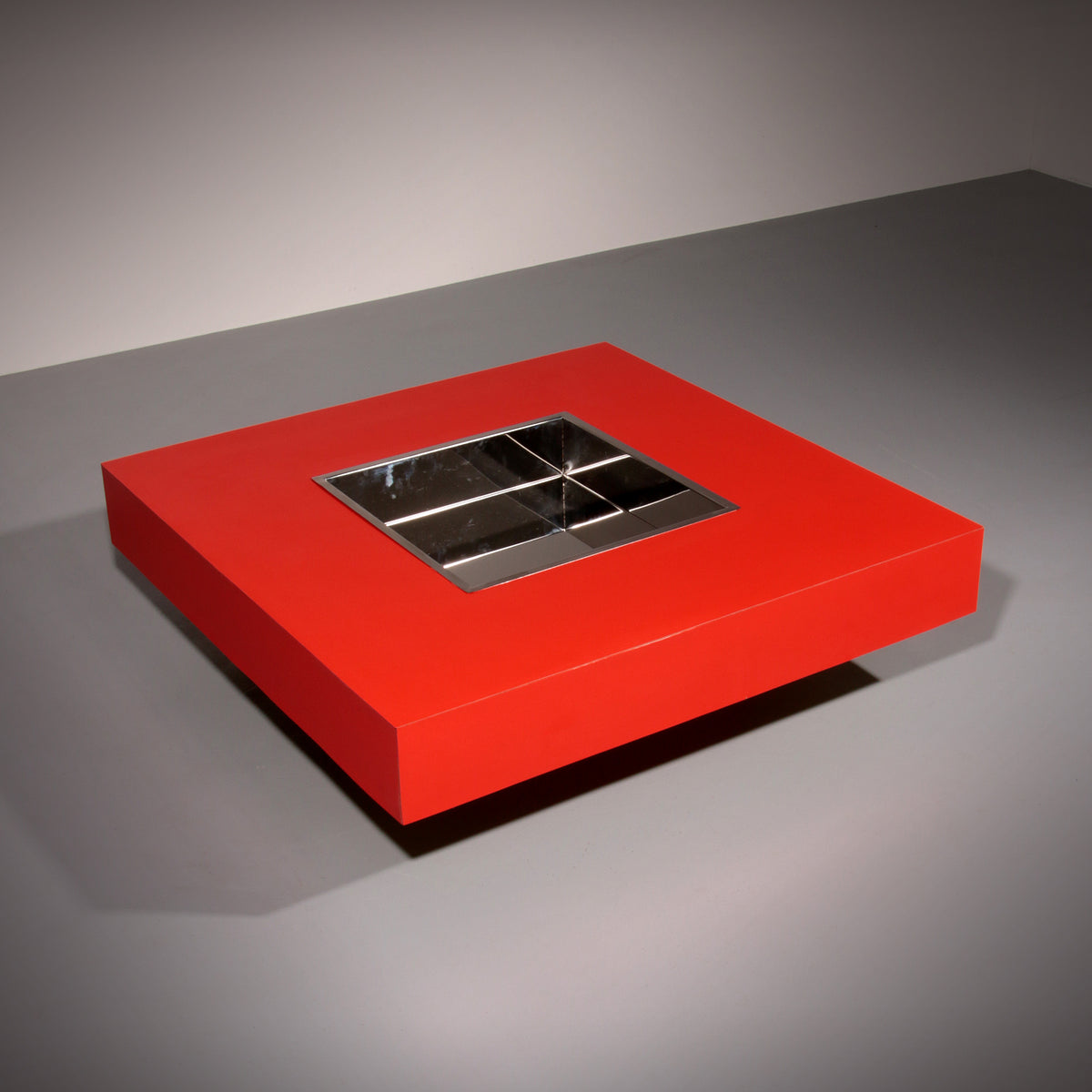 Large Square Coffee Table with Bar by Willy Rizzo Italy, 1970s