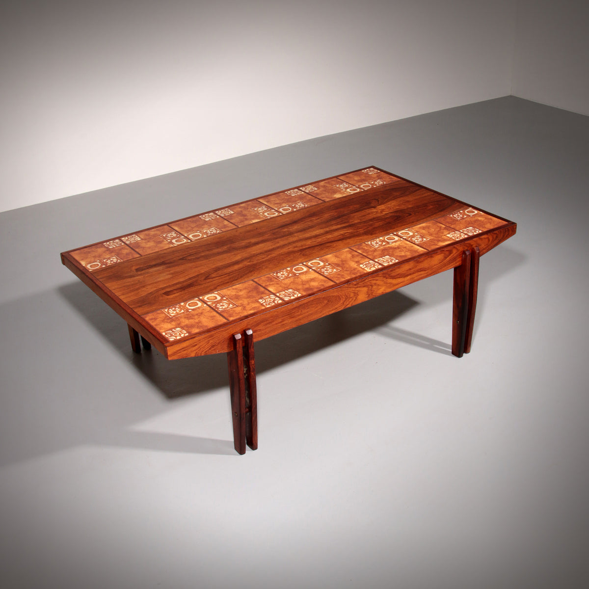 Danish wooden  Coffee Table with Handmade Ceramic Tiles  1970s