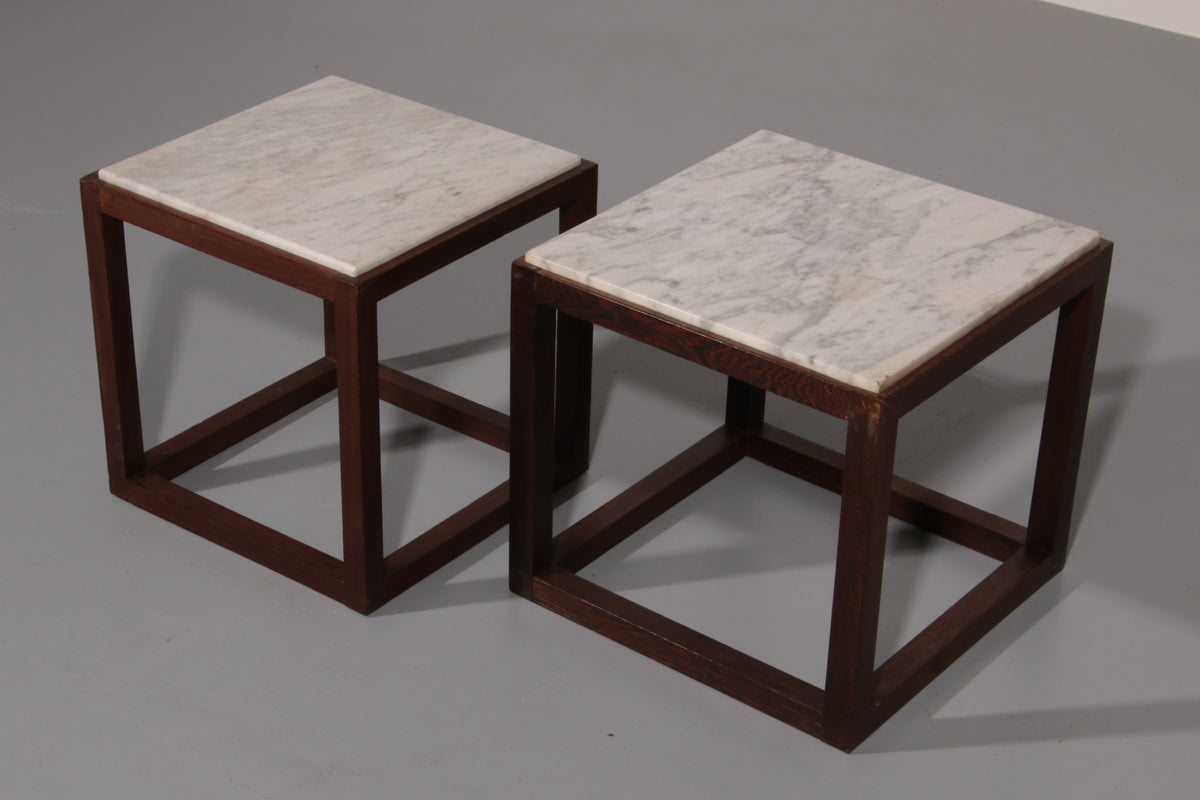 Rare 1970s Cubic Wenge & Marble Side Tables by Claus Bonderup & Torsten Thorup