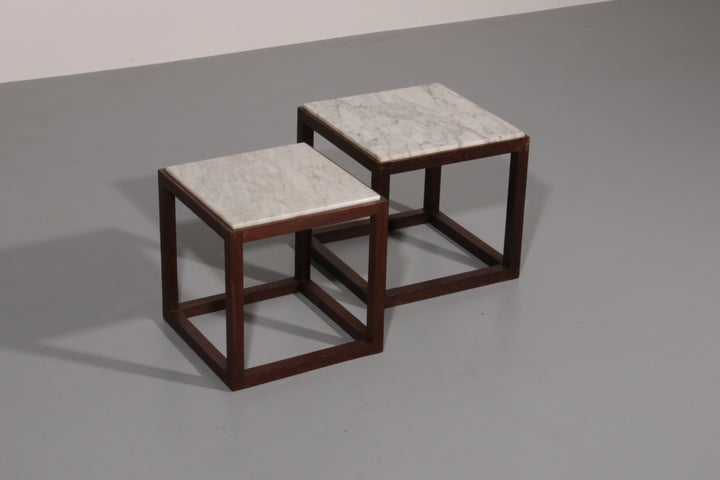 Rare 1970s Cubic Wenge & Marble Side Tables by Claus Bonderup & Torsten Thorup