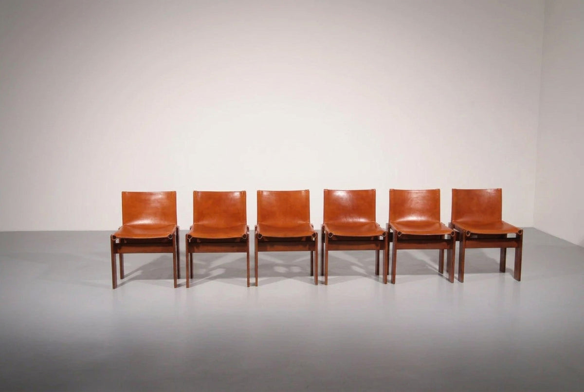 Tobia & Afra Scarpa ‘Monk’ Chairs – Walnut & Cognac Saddle Leather