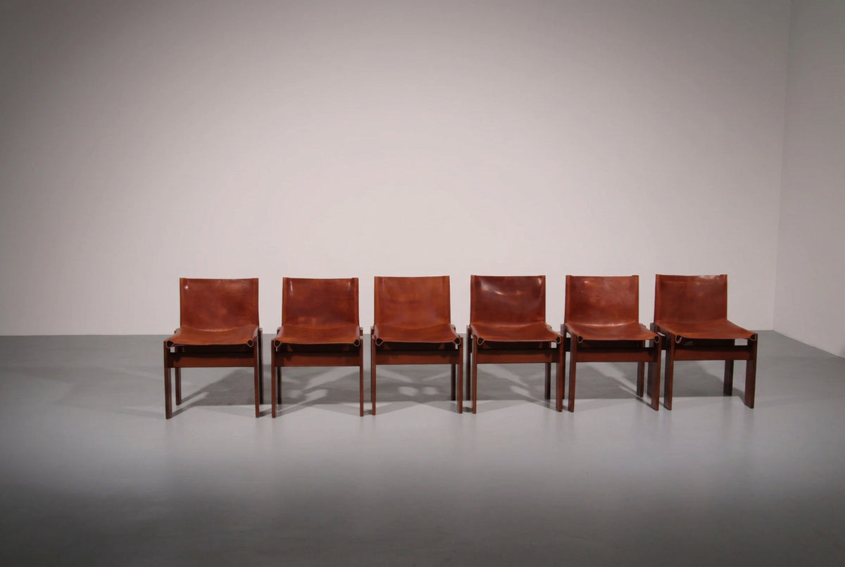 Tobia & Afra Scarpa ‘Monk’ Chairs – Walnut & Cognac Saddle Leather