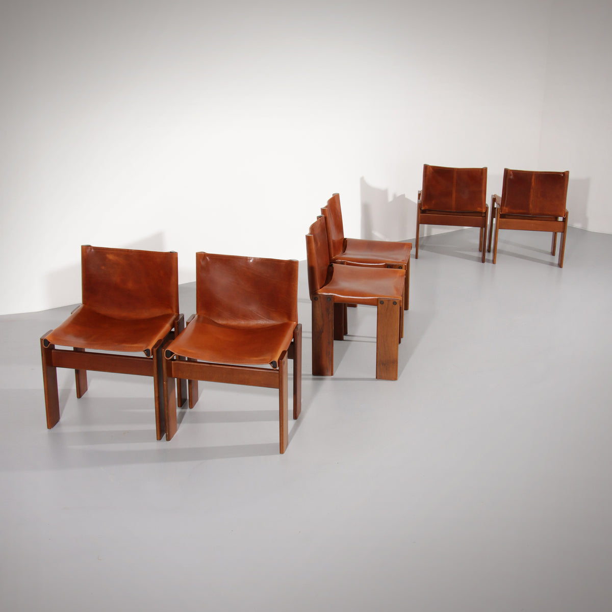 Tobia & Afra Scarpa ‘Monk’ Chairs – Walnut & Cognac Saddle Leather