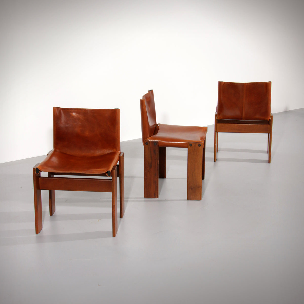 Tobia & Afra Scarpa ‘Monk’ Chairs – Walnut & Cognac Saddle Leather