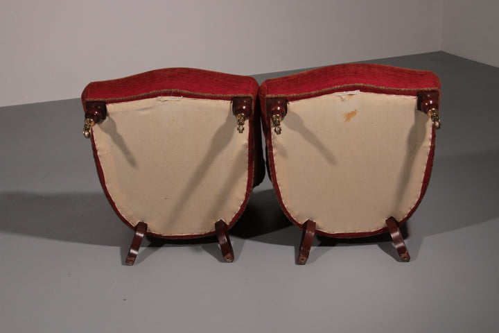 Pair of French Red fabric Button Back Armchairs