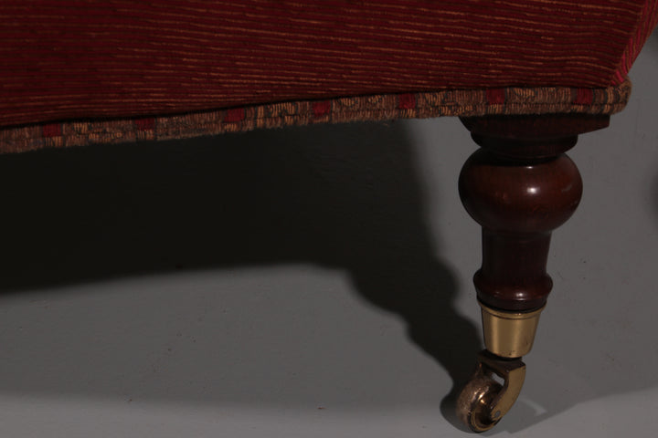 Pair of French Red fabric Button Back Armchairs