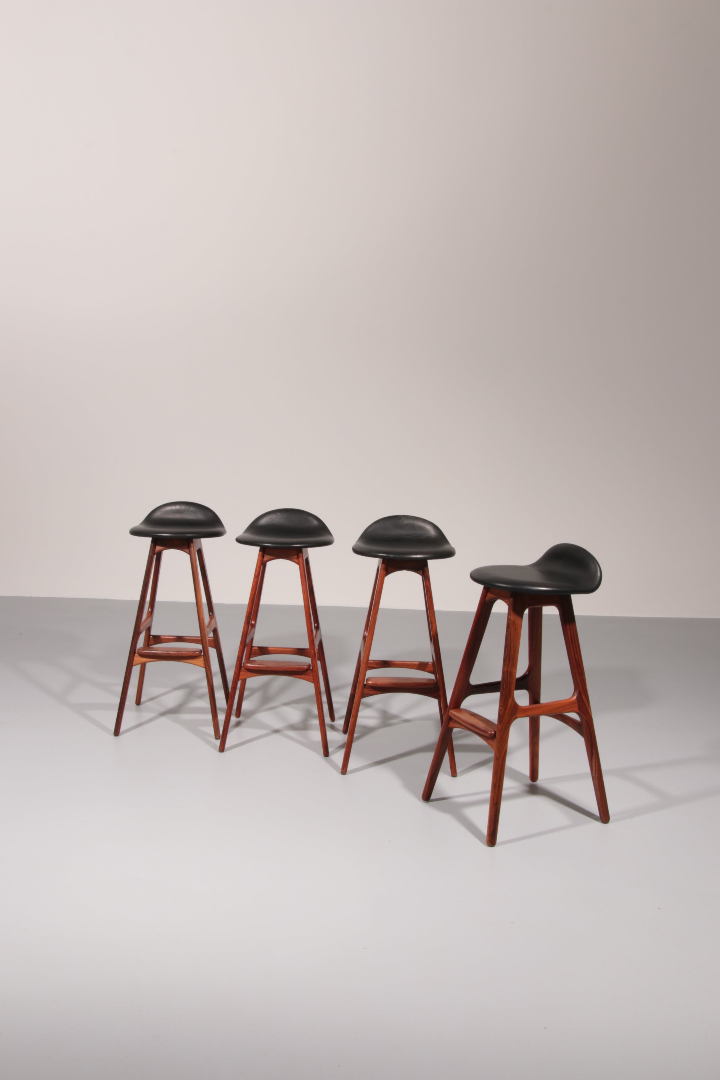 Design Bar Stool in wood and Black Leather by Erik Buch Model OD-61 for O.d mobler, 1960s
