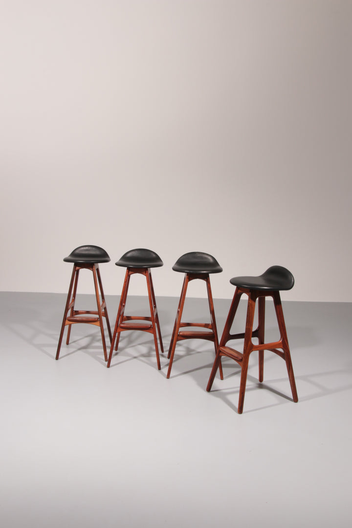 Design Bar Stool in wood and Black Leather by Erik Buch Model OD-61 for O.d mobler, 1960s
