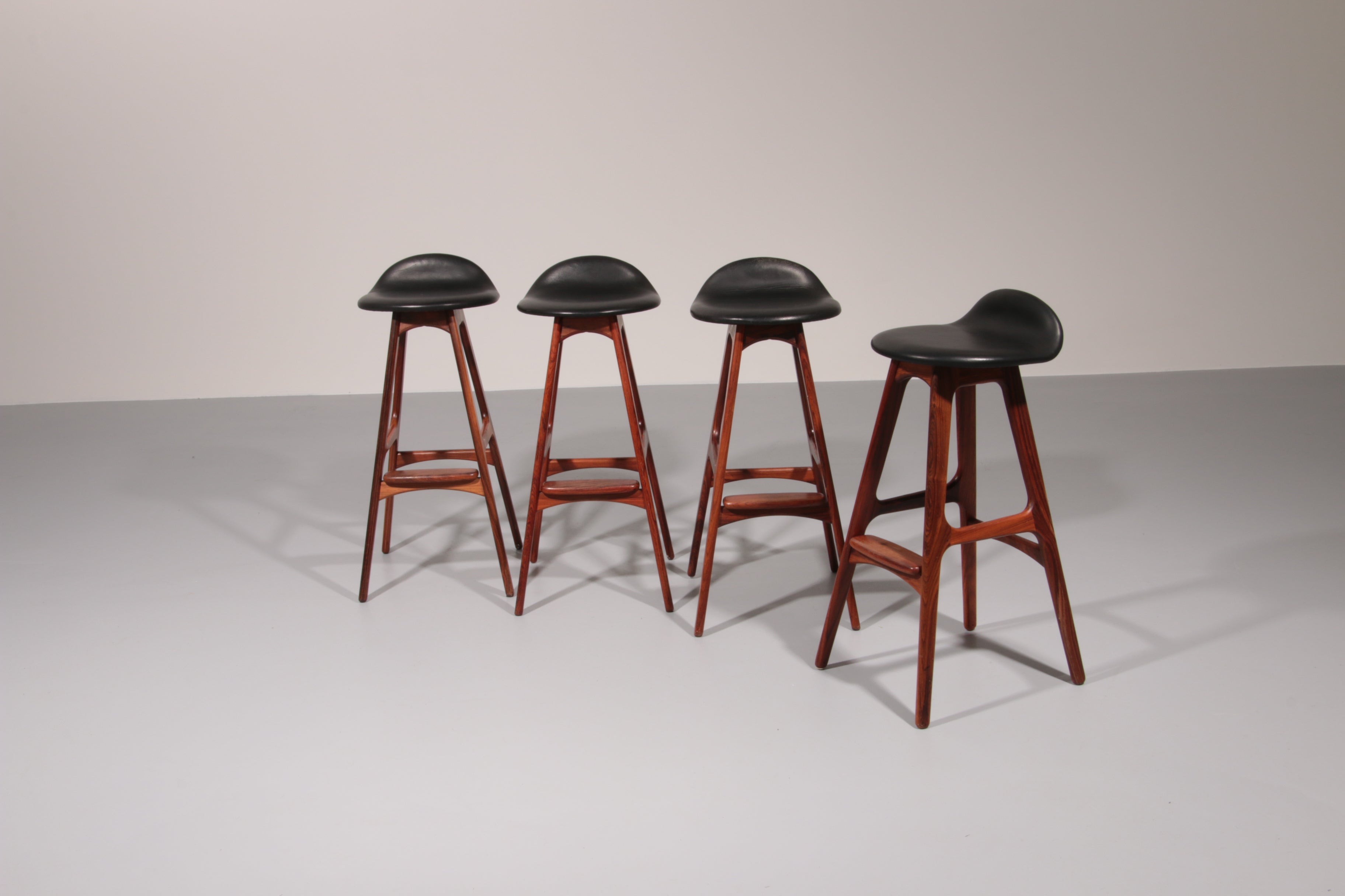 Design Bar Stool in wood and Black Leather by Erik Buch Model OD-61 for O.d mobler, 1960s

