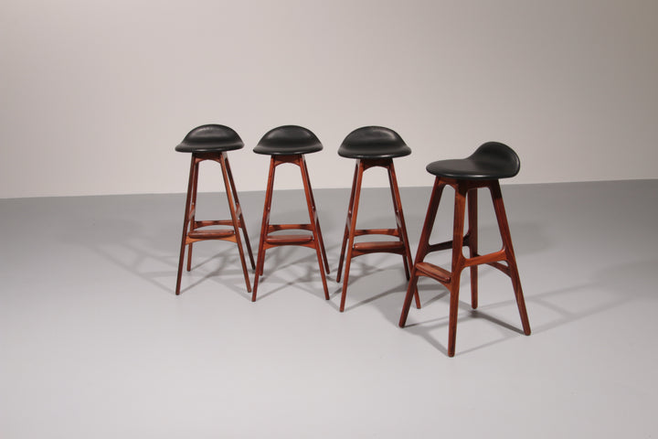 Design Bar Stool in wood and Black Leather by Erik Buch Model OD-61 for O.d mobler, 1960s
