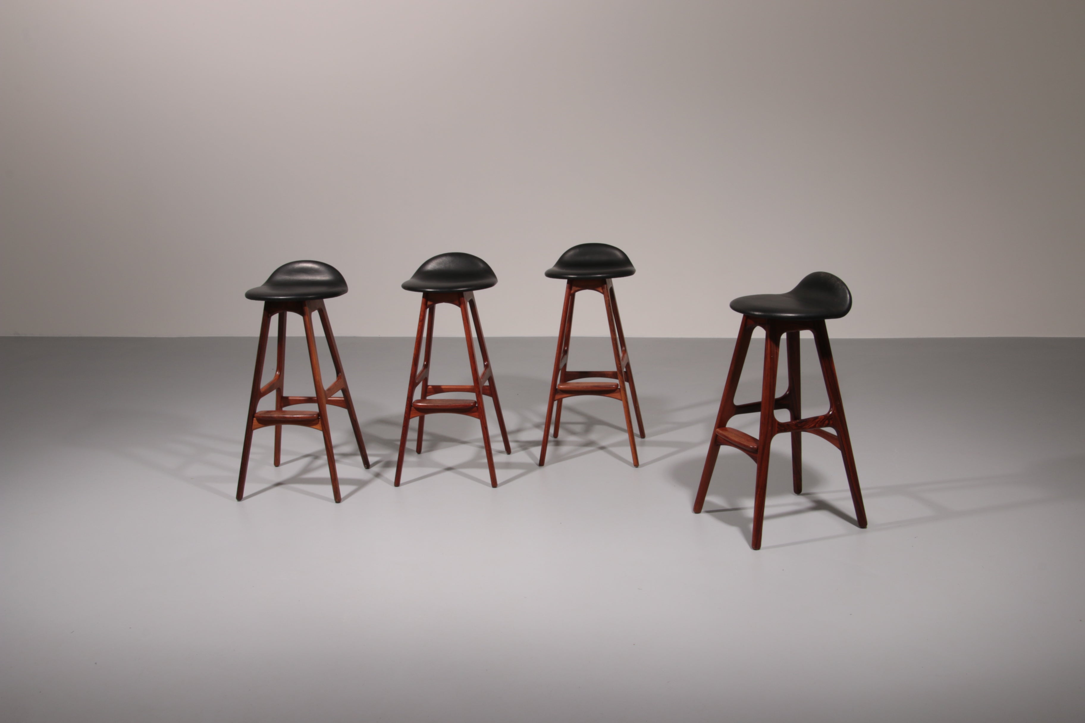 Design Bar Stool in wood and Black Leather by Erik Buch Model OD-61 for O.d mobler, 1960s