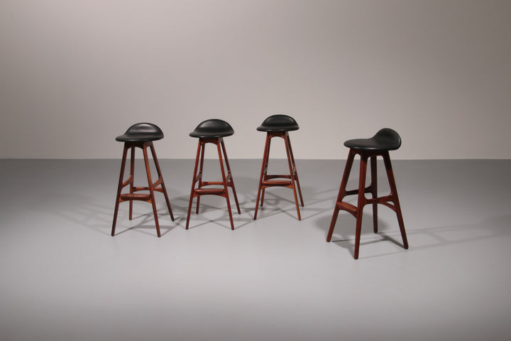Design Bar Stool in wood and Black Leather by Erik Buch Model OD-61 for O.d mobler, 1960s