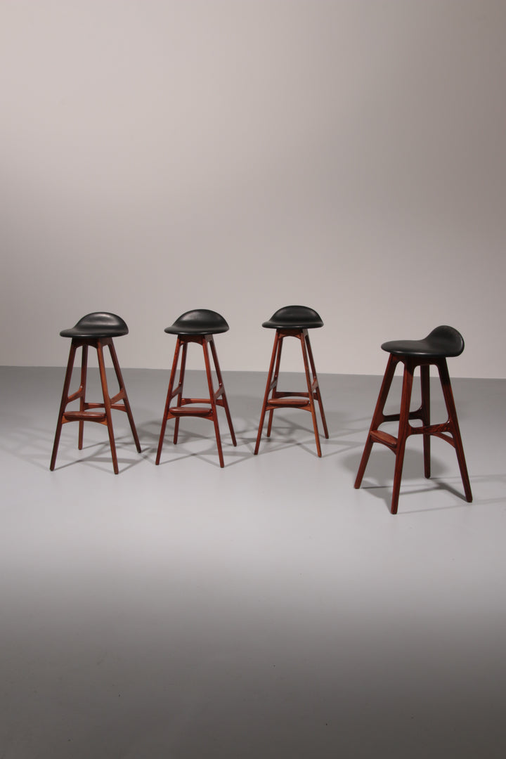 Design Bar Stool in wood and Black Leather by Erik Buch Model OD-61 for O.d mobler, 1960s
