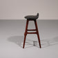 Design Bar Stool in wood and Black Leather by Erik Buch Model OD-61 for O.d mobler, 1960s