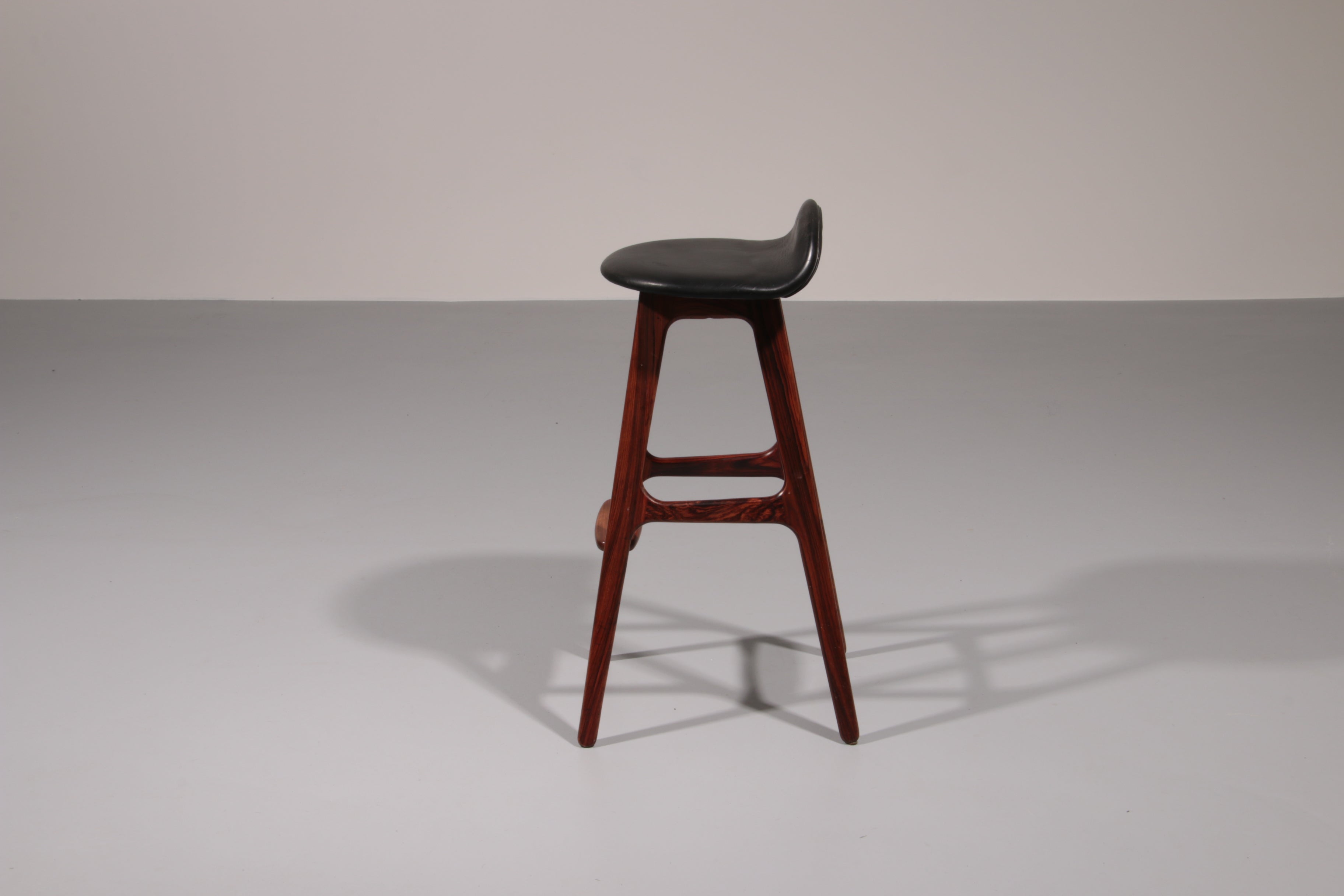 Design Bar Stool in wood and Black Leather by Erik Buch Model OD-61 for O.d mobler, 1960s