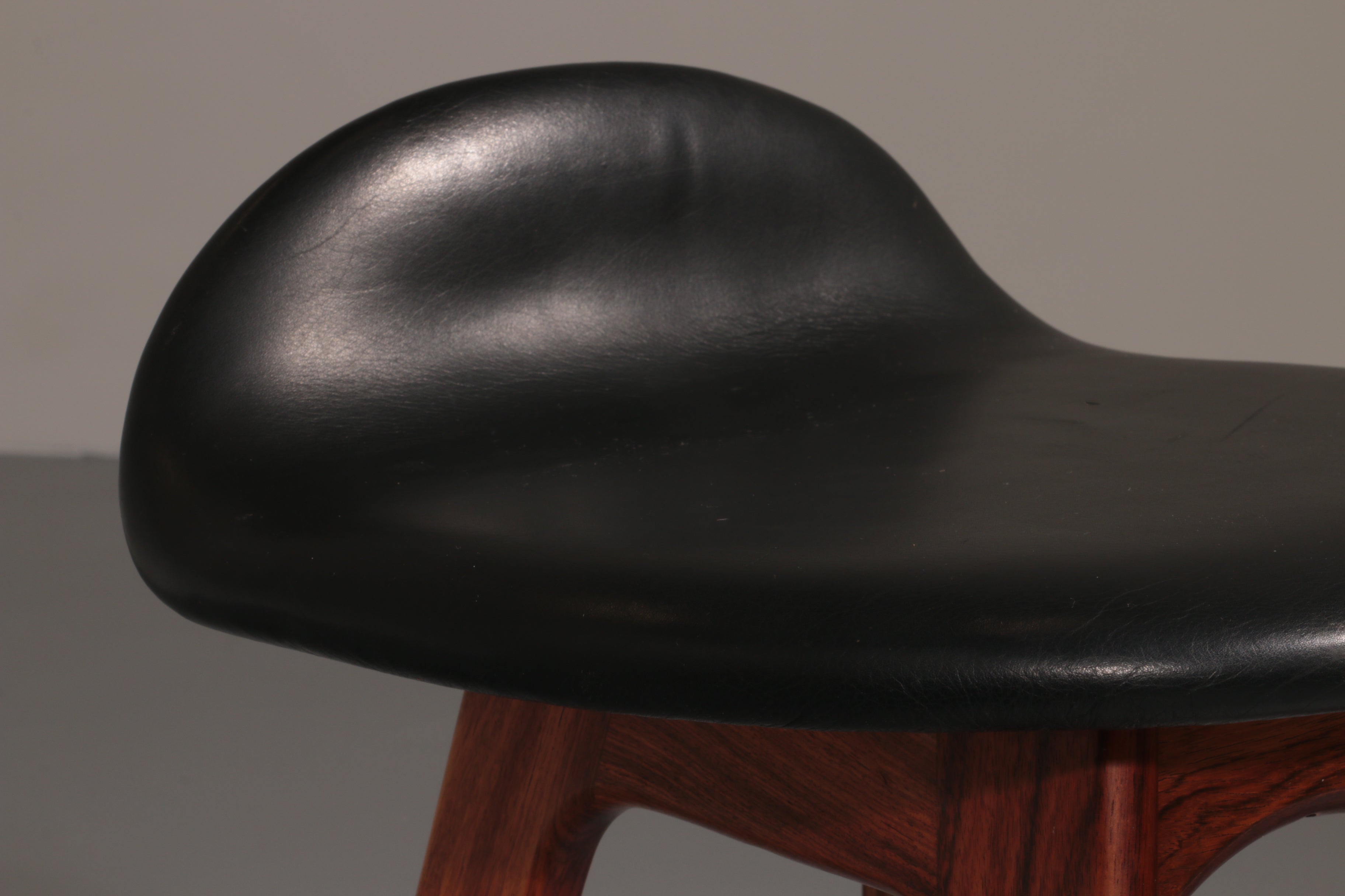 Design Bar Stool in wood and Black Leather by Erik Buch Model OD-61 for O.d mobler, 1960s