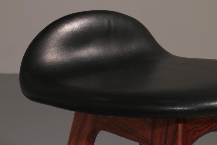 Design Bar Stool in wood and Black Leather by Erik Buch Model OD-61 for O.d mobler, 1960s