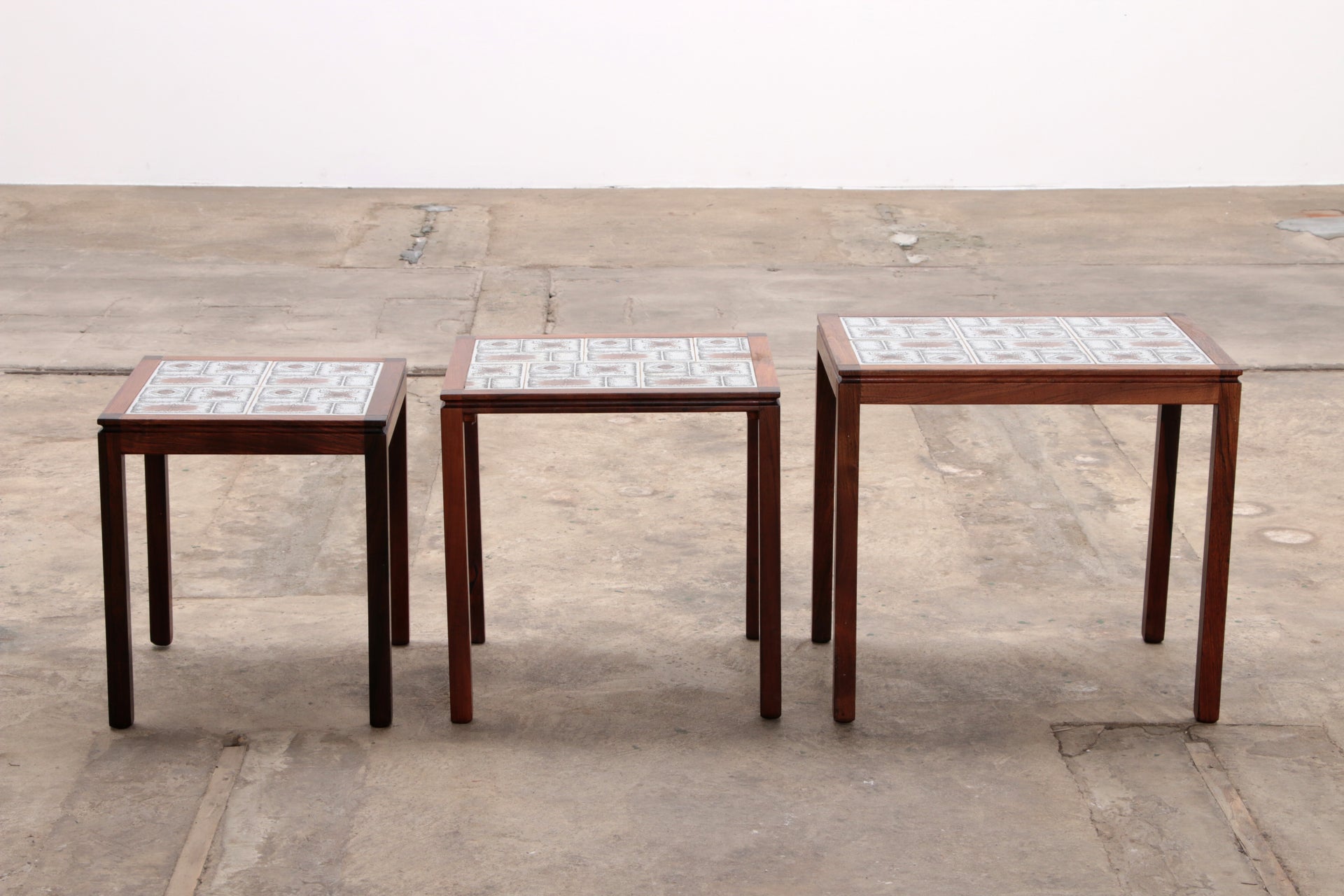 Danish Vintage Nesting Tables with Cream Brown Tiles, 1960s