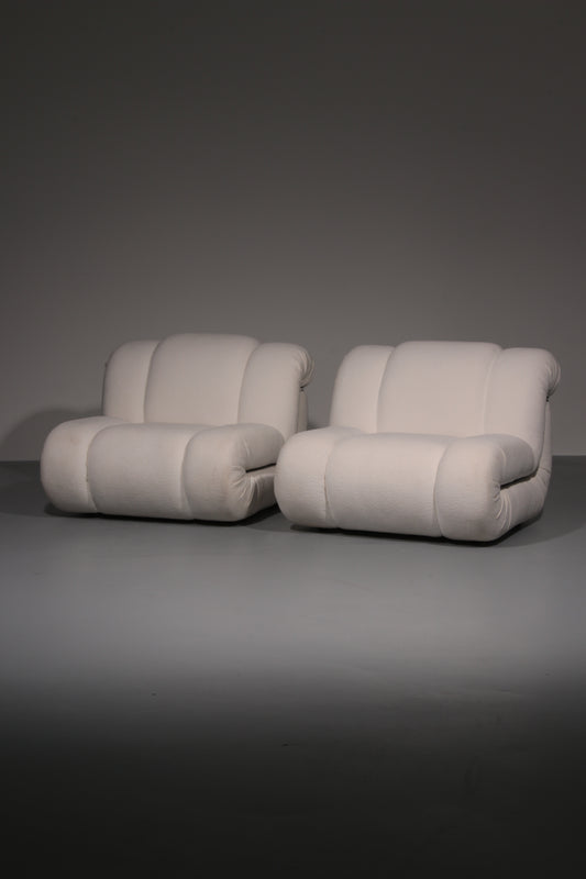 Mimo Padova  Ivory Bouclé Modulaire Lounge chairs "Velasquez" - 1970