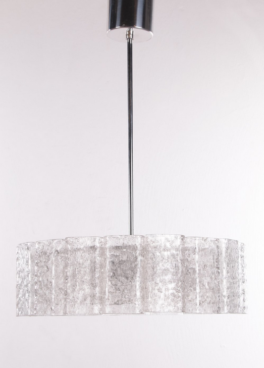 "Doria Leuchten Ice Glass Hanging Lamp with Relief Glass Cylinders, 1960s"