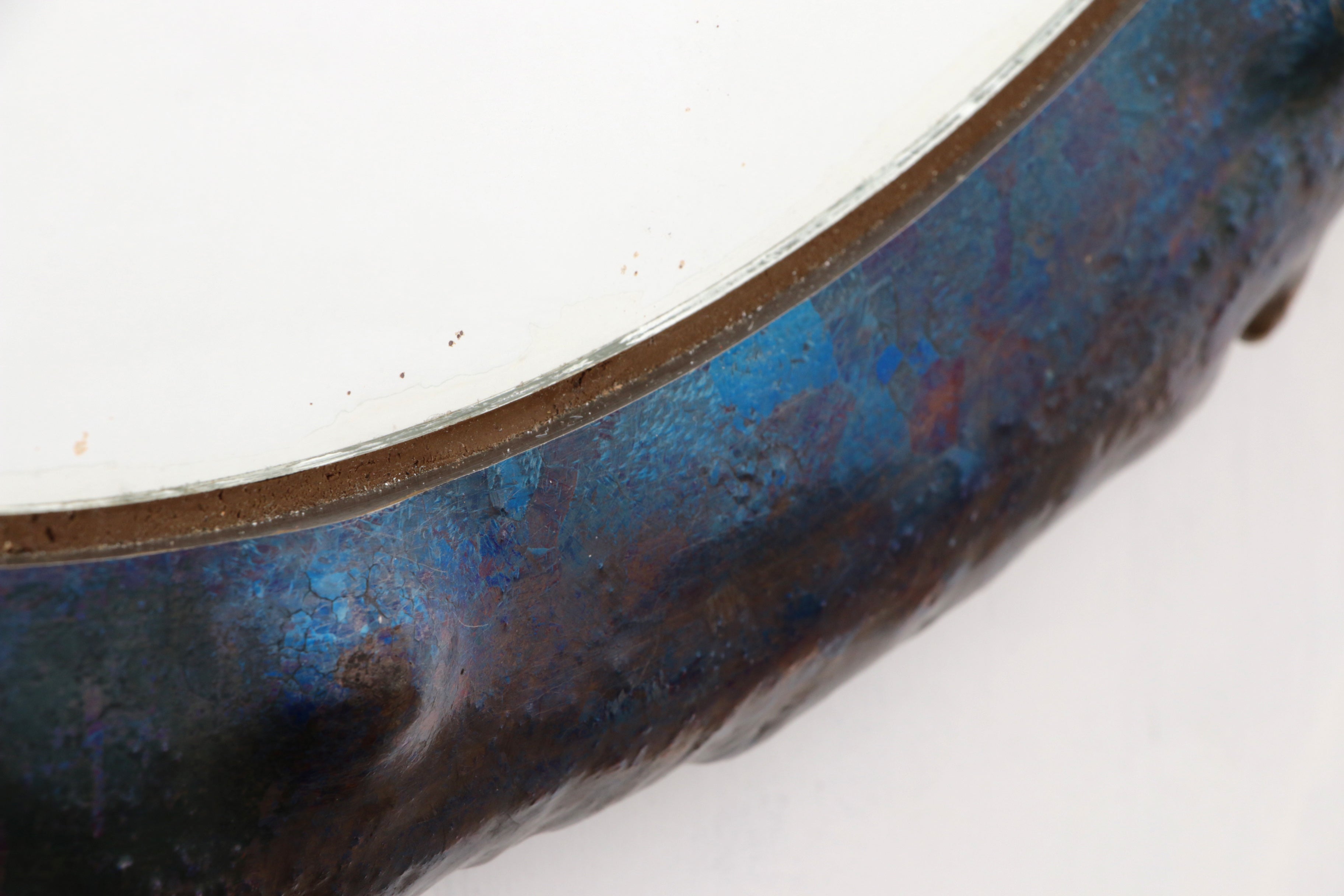 Brutalistische stoere Wandspiegel met emaille op metaal jaren70.