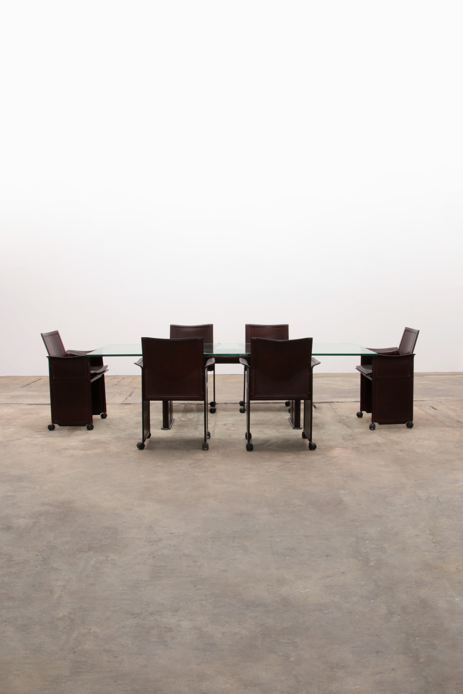 Tito Agnoli Leather Dining Table and Six Chairs Set