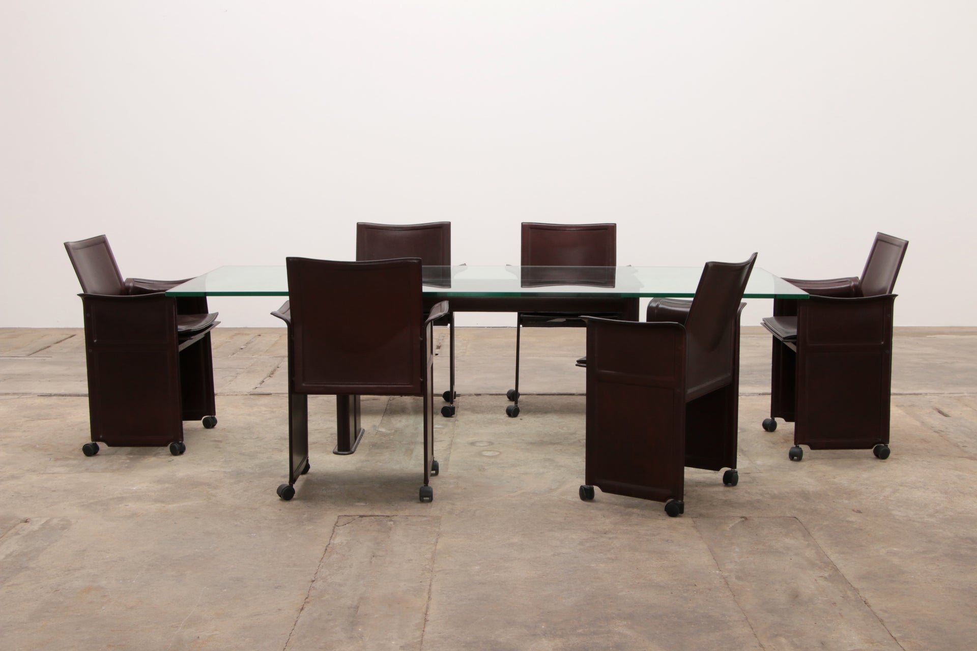 Tito Agnoli Leather Dining Table and Six Chairs Set