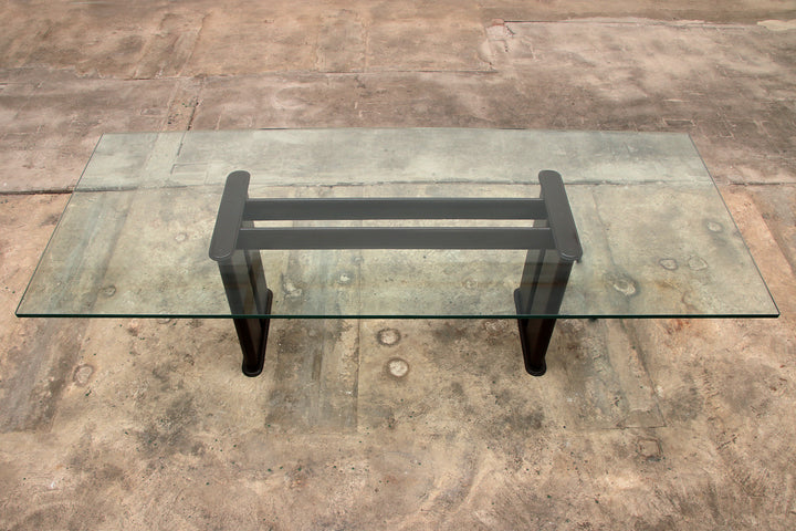 Tito Agnoli voor Matteo Grassi lederen eettafel en zes stoelen