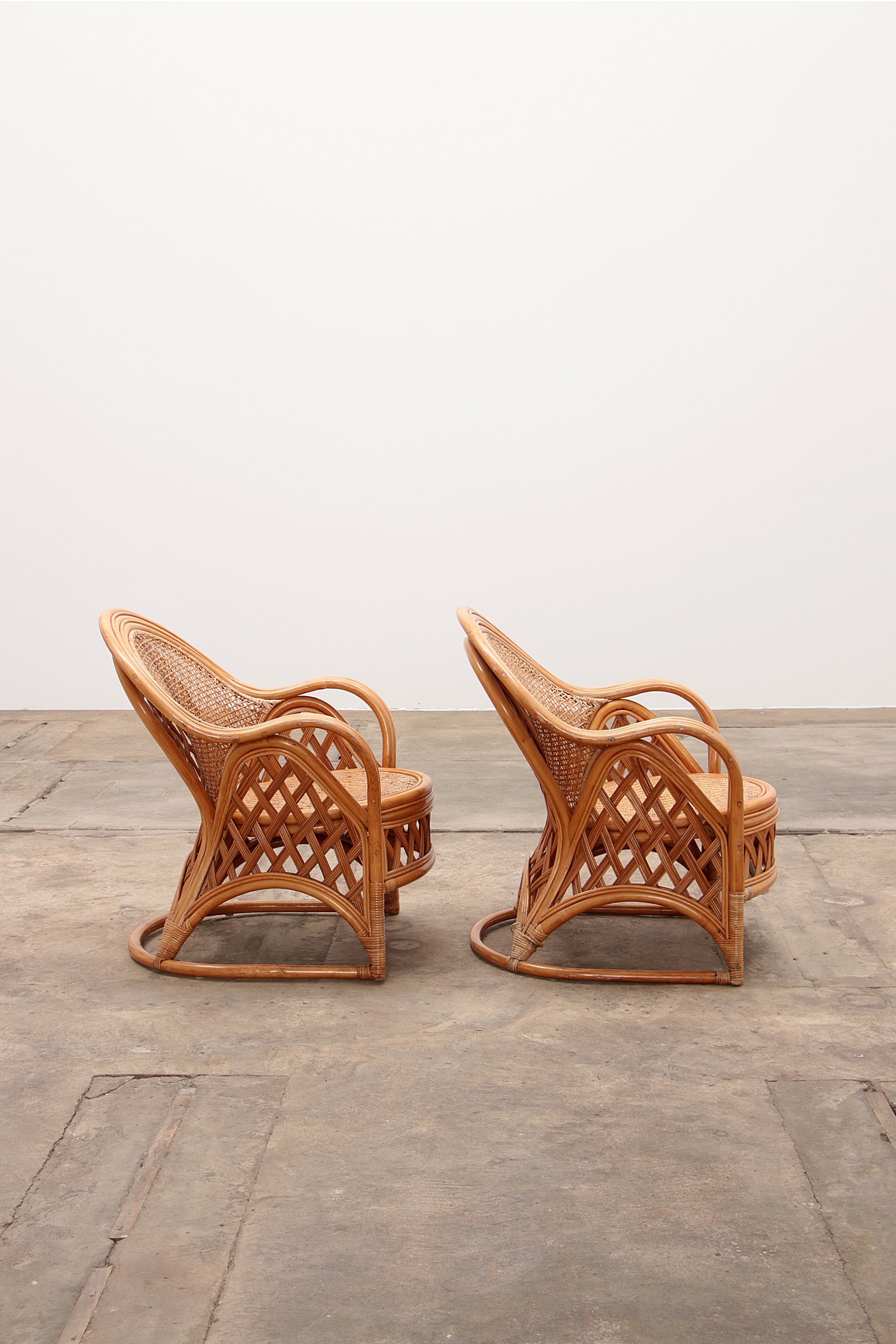 Franse Bohemian set van 2 Bamboe stoelen jaren60.