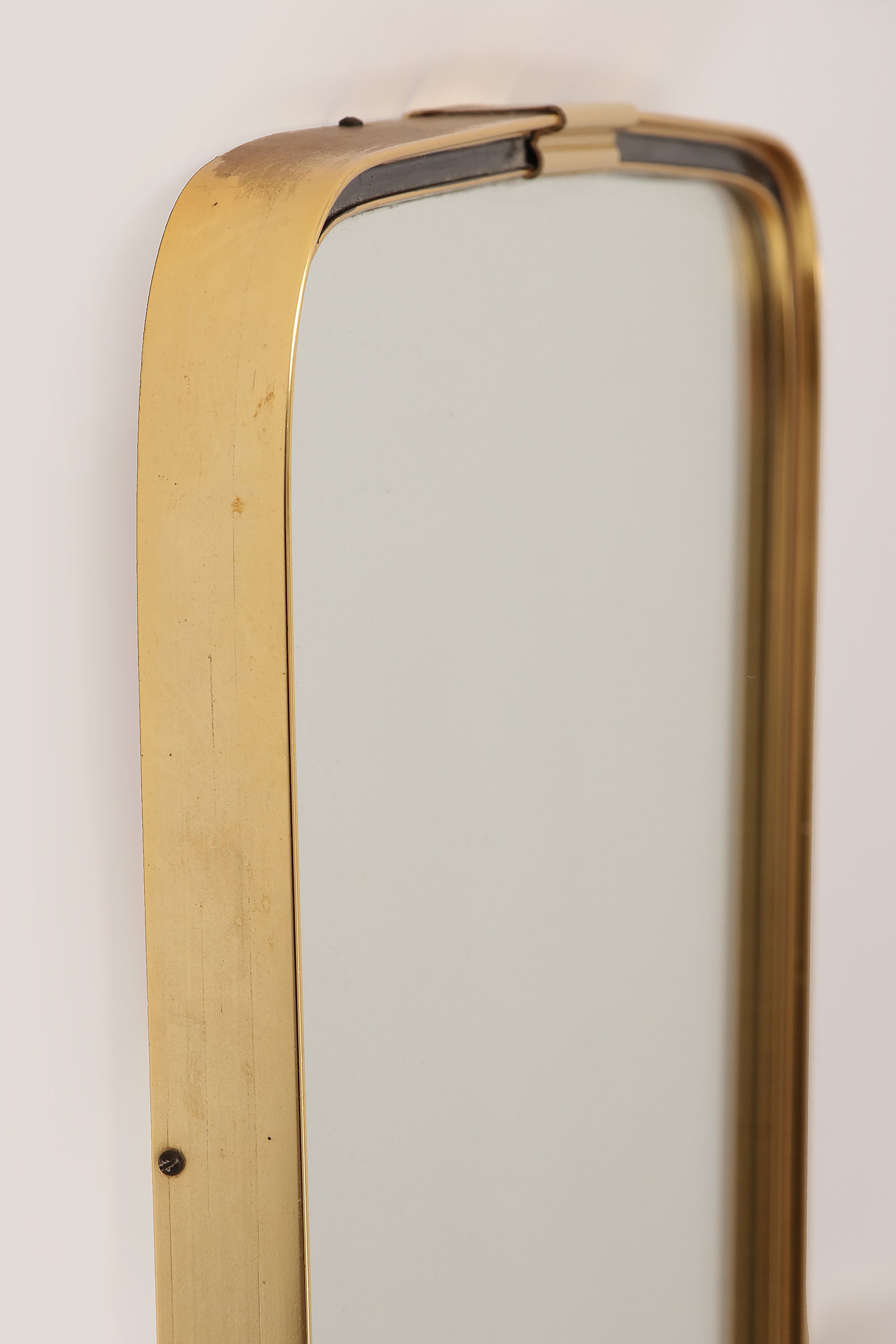 Vintage Langwerpige spiegel met messing rand, jaren60.