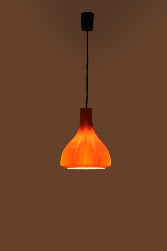 Vintage Oranje Glazen Hanglamp Van Peill En Putzler 1960