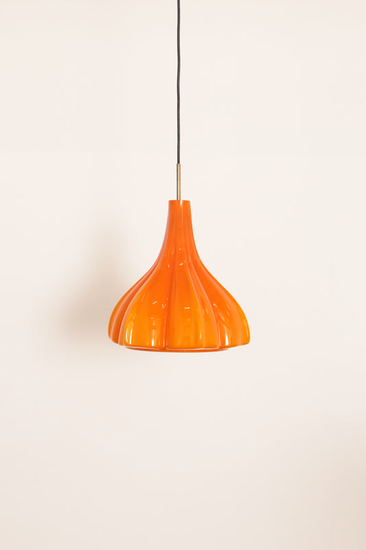 Vintage Oranje Glazen Hanglamp Van Peill En Putzler 1960