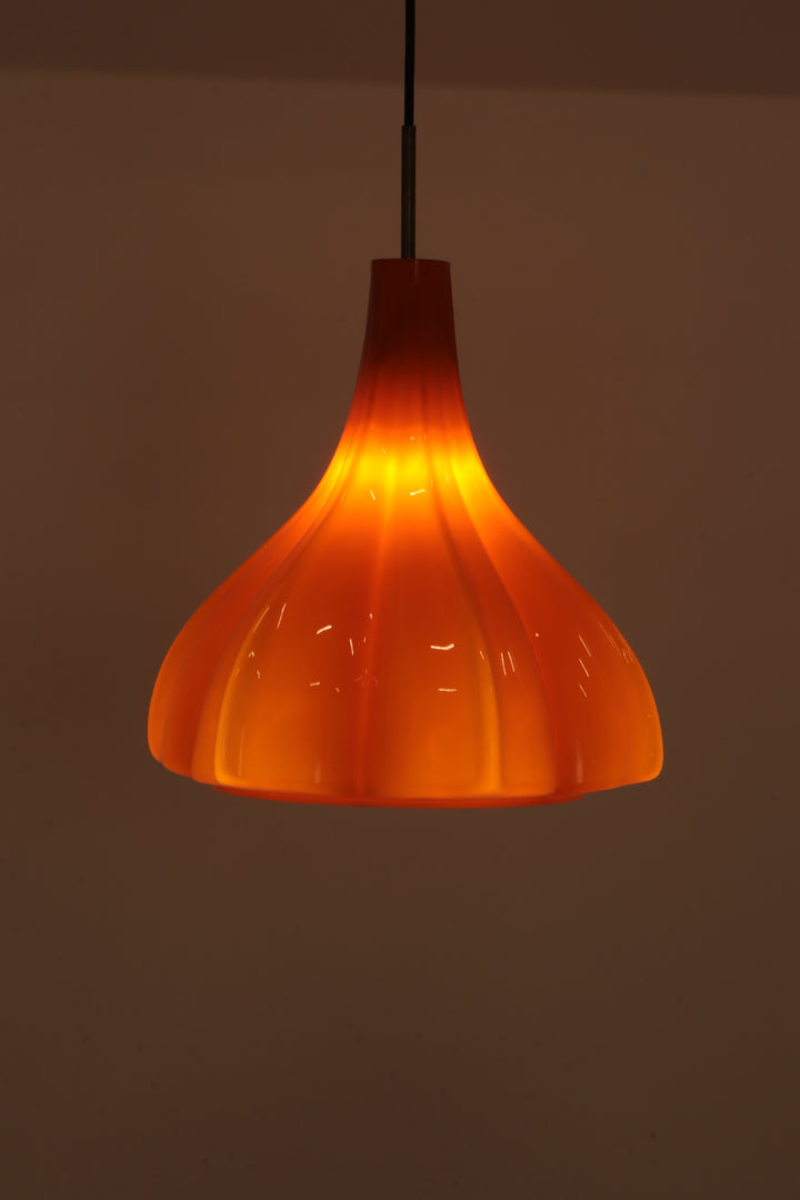 Vintage Oranje Glazen Hanglamp Van Peill En Putzler 1960