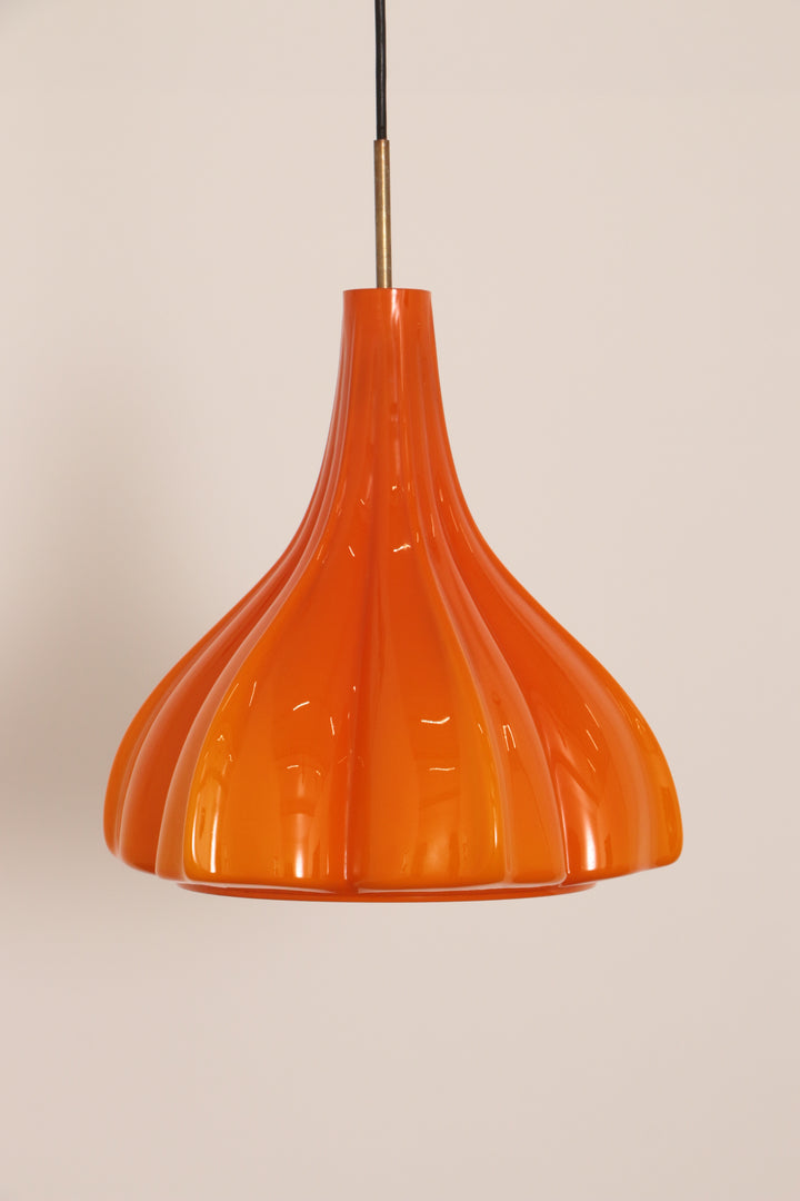 Vintage Oranje Glazen Hanglamp Van Peill En Putzler 1960